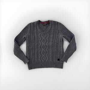 Ben Sherman Jumper Mens Medium 80% Wool Aran Cable Knit Fisherman Gray Sweater